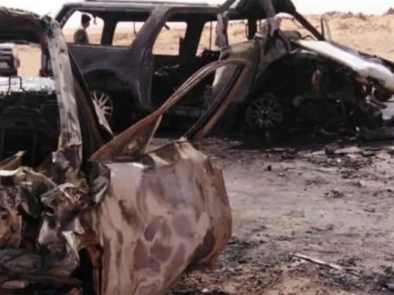 Cars after burning down due to the collision impact