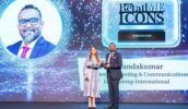 V. Nandakumar, Director of Marketing & Communications, Lulu Group being presented with the Retail Marcom Icon Award by Anna Germanos, MENA region head of Meta(Facebook).