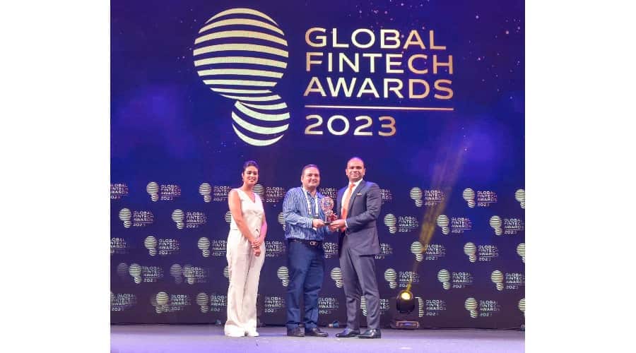 Mr. Adeeb Ahamed, MD, LuLu Financial Holdings being awarded with the " Leading Personality of the year GCC" by Mr.Abhishek Arun, President - Platform Strategy & Commercialization, M2P Fintech and Latika Kolnati, Associate Vice President, GFF during the Global Fintech Fest 2023 at Mumbai.